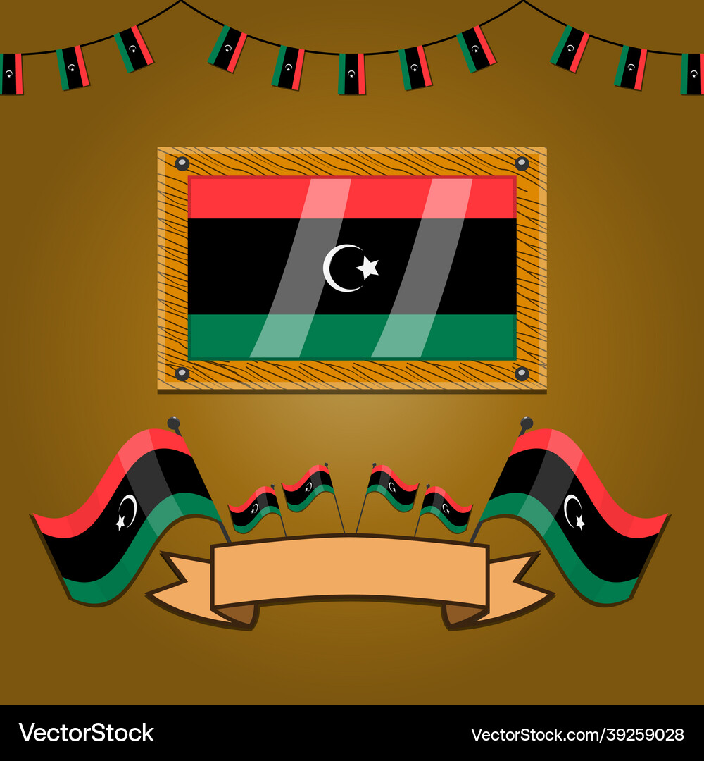 Libya flags on frame wood label Royalty Free Vector Image