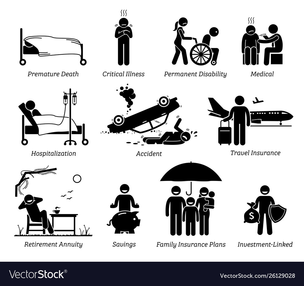 Life Insurance Protection Stick Figures Depict Vector Image