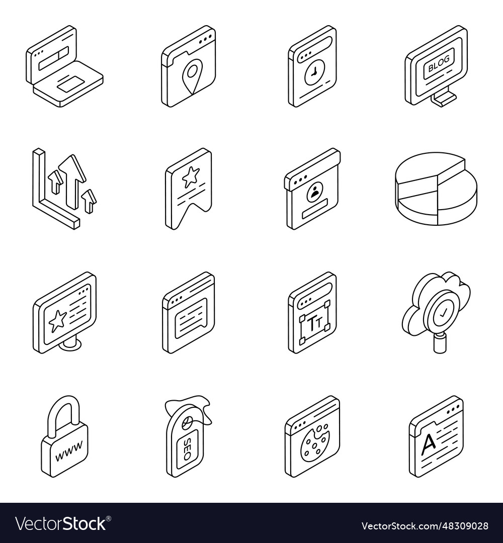 Pack of web and strategy linear icons vector image Pack of web and strategy linear icons