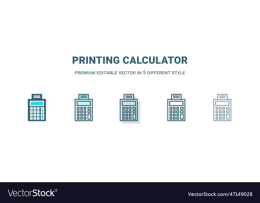 Printing calculator icon in 5 different style Vector Image Printing calculator icon in 5 different style