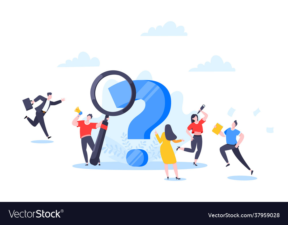 Q and a or faq concept with tiny people characters vector image Q and a or faq concept with tiny people characters