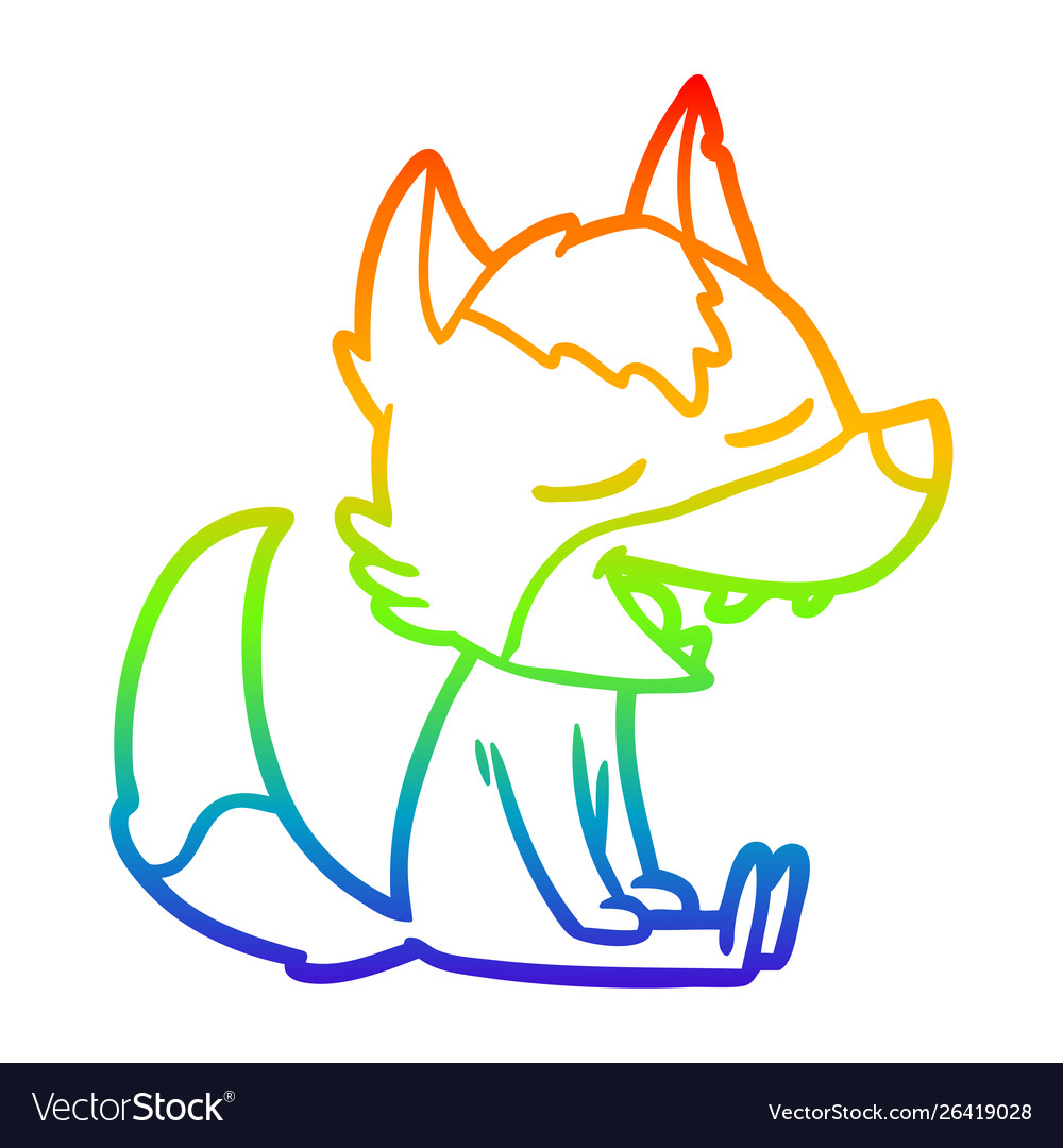 Rainbow gradient line drawing cartoon wolf Vector Image