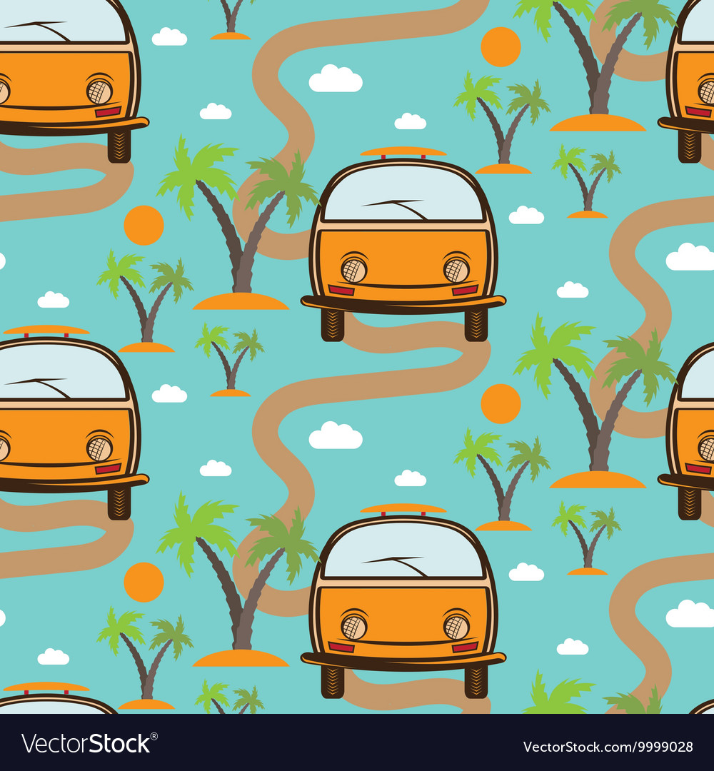 Retro Camper Van with Surfboard Pattern