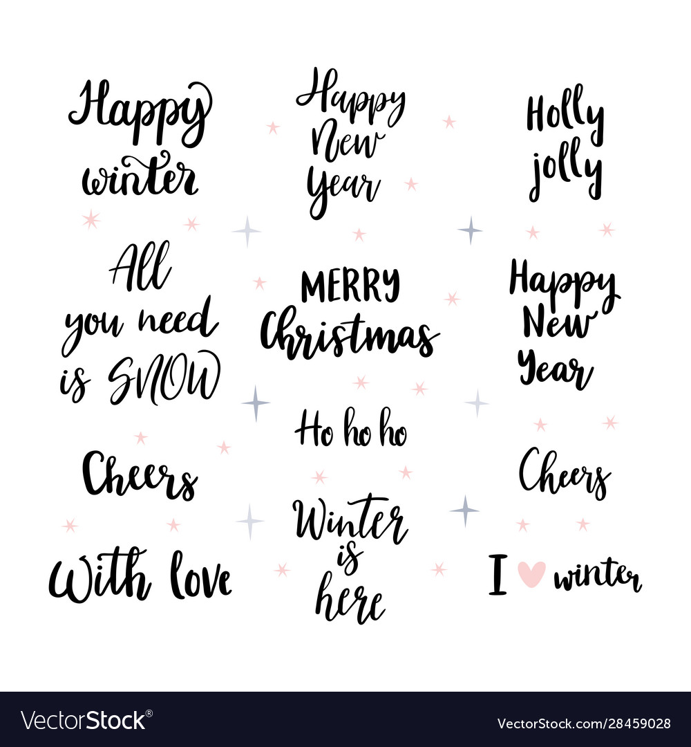 Set handwritten merry christmas and happy new