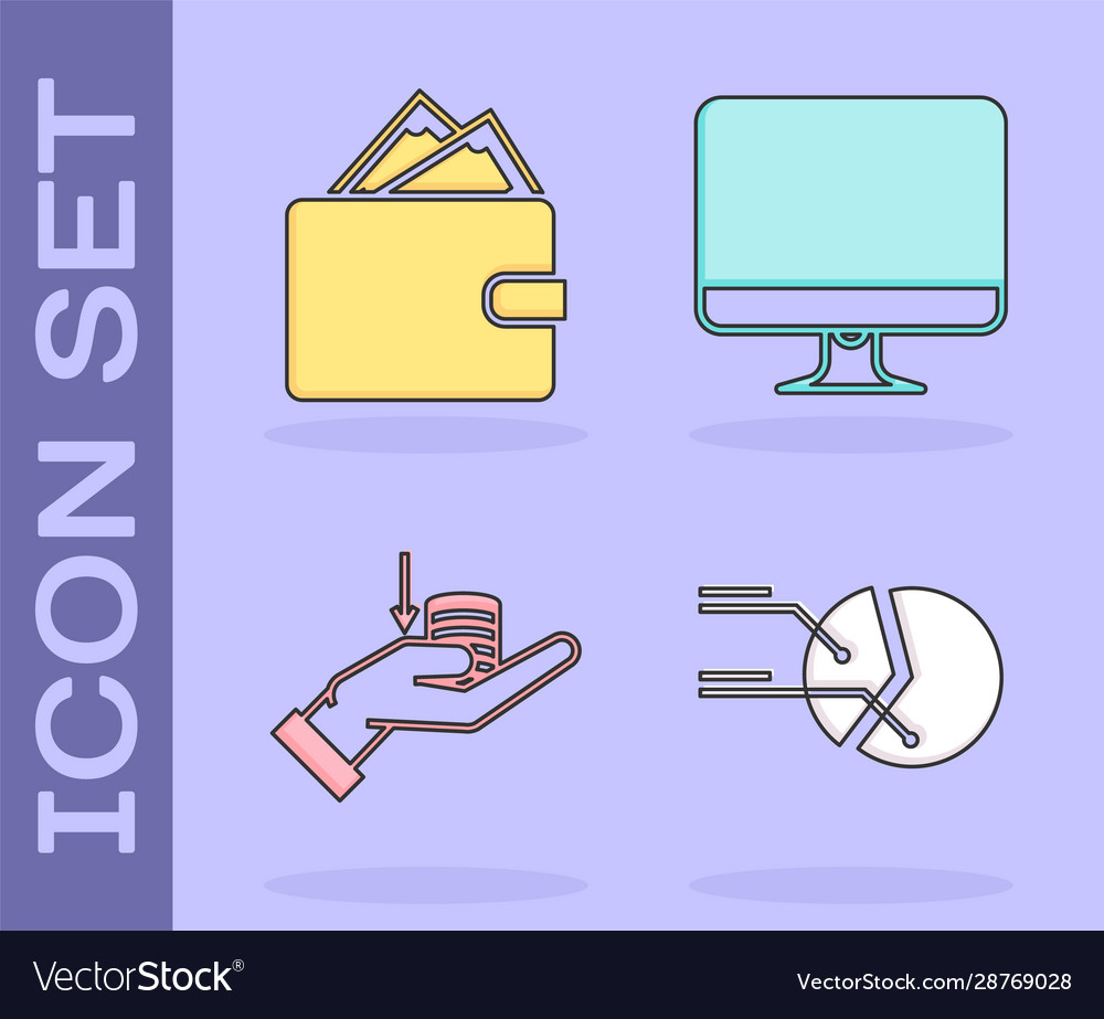 Set pie chart infographic wallet with stacks