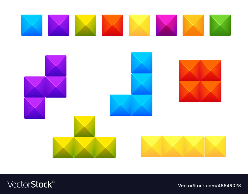 Tetris bricks set colorful blocks classic logic vector image Tetris bricks set colorful blocks classic logic