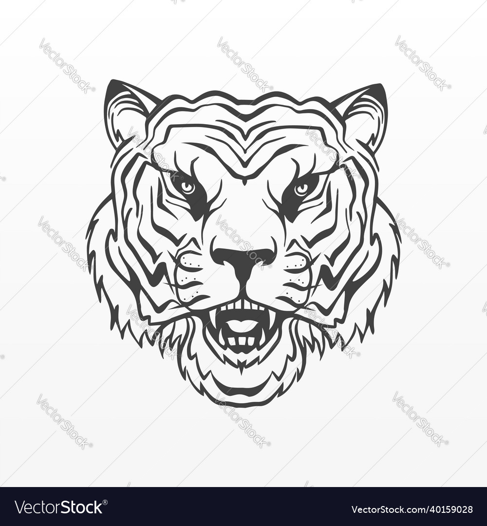 Tiger Head Silhouette Isolated On White Background