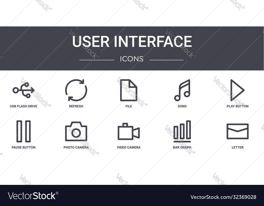 User interface concept line icons set contains vector image User interface concept line icons set contains
