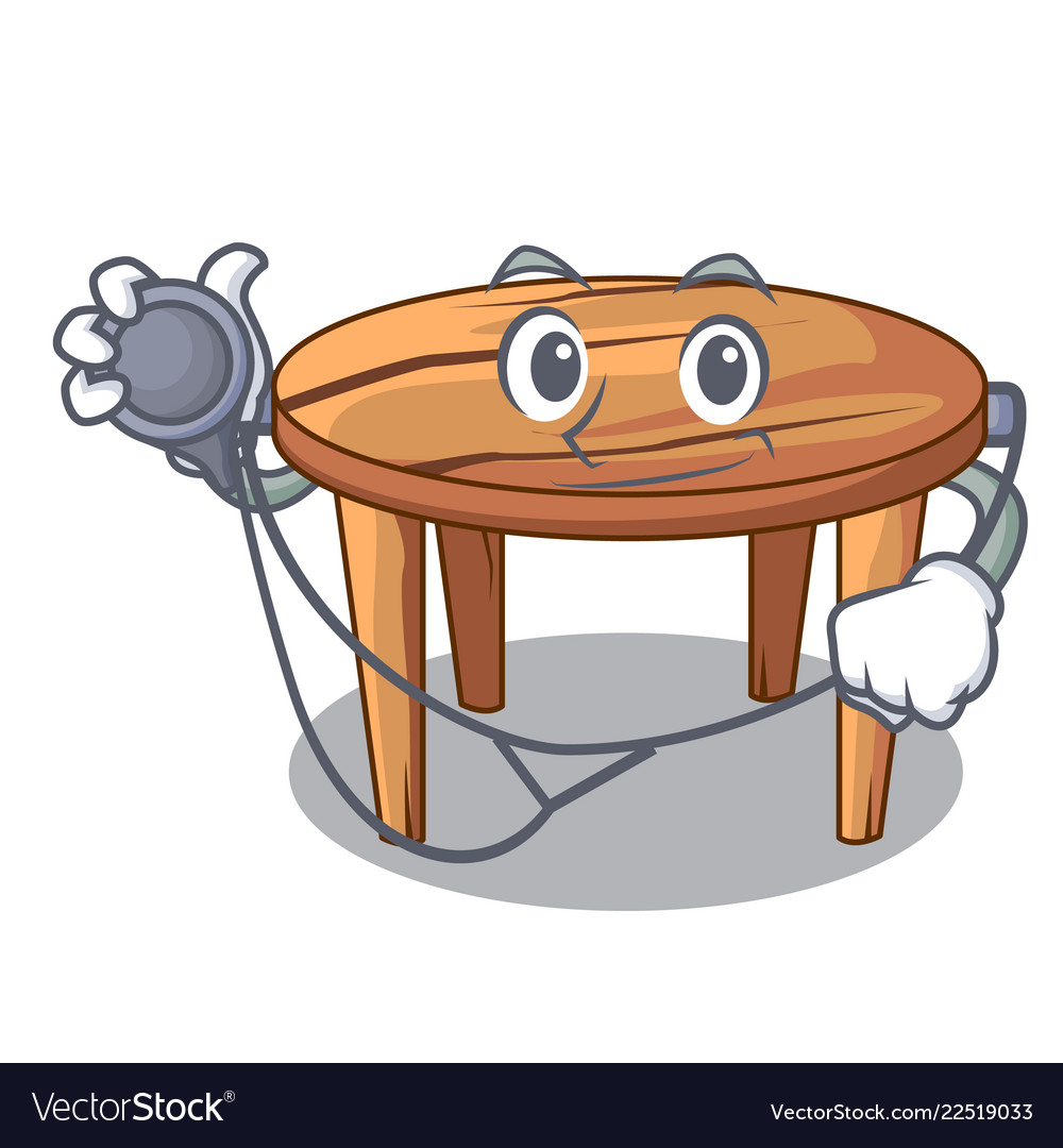 Doctor character wooden table in the restaurant