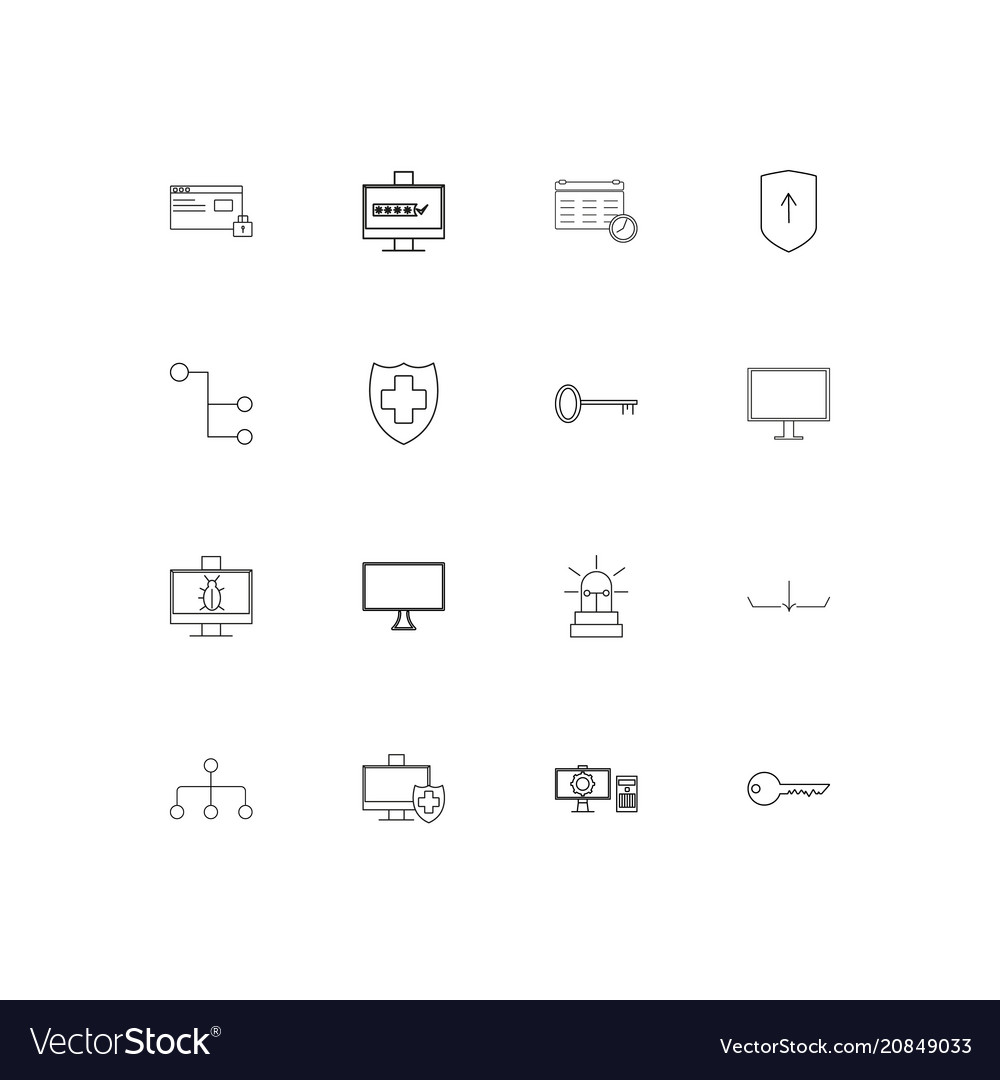 Internet security linear thin icons set outlined