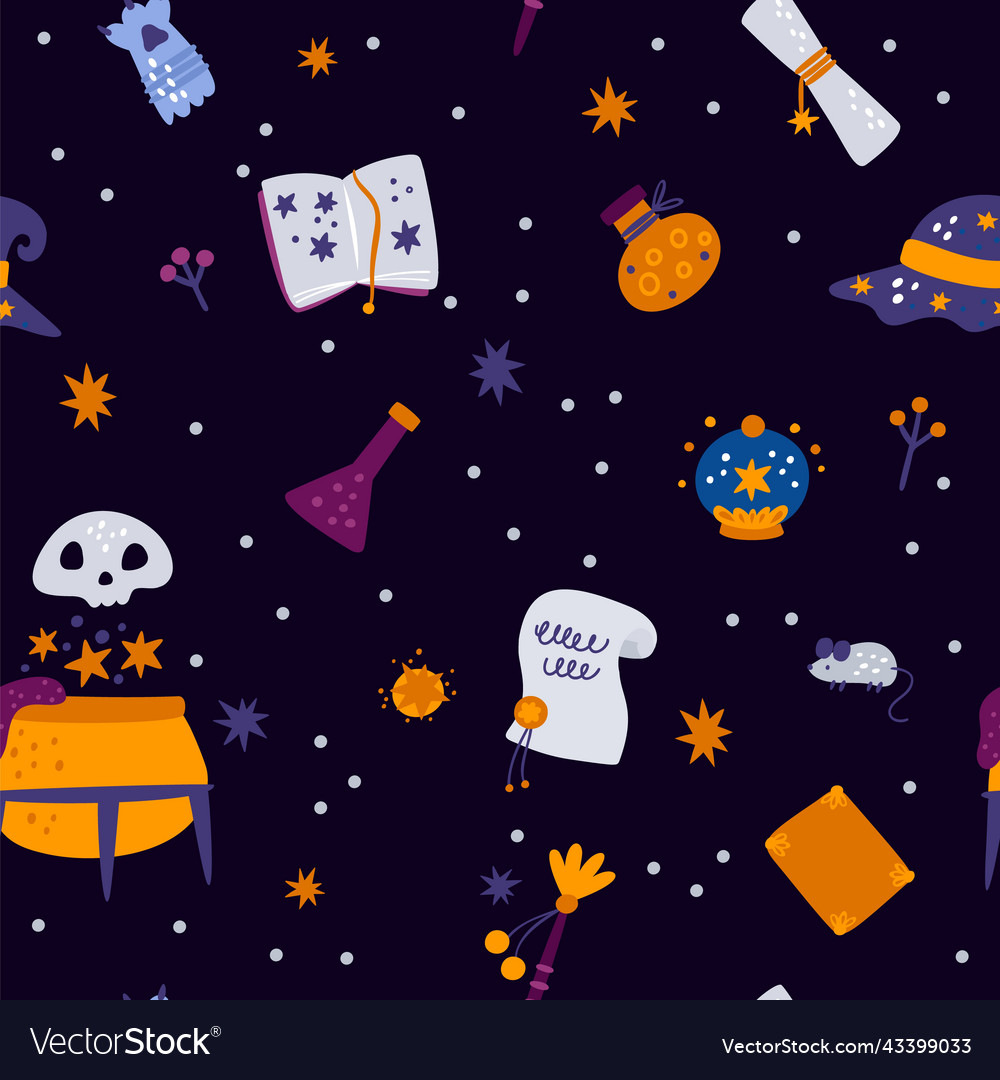 Magic tool seamless pattern cartoon print vector image Magic tool seamless pattern cartoon print