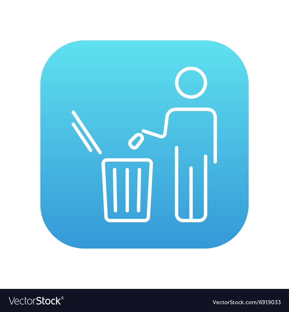 Man throwing garbage in a bin line icon