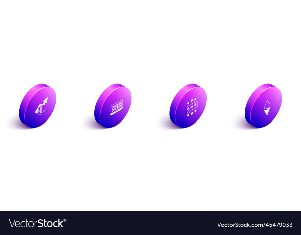 Set isometric nft growth bar chart binary code vector image Set isometric nft growth bar chart binary code