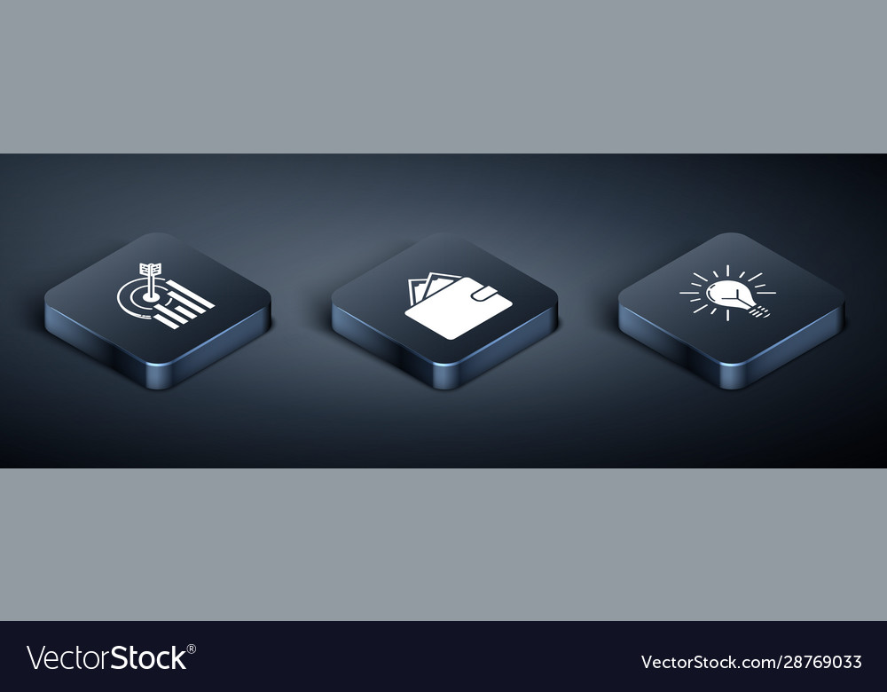 Set isometric target with graph chart light bulb vector image Set isometric target with graph chart light bulb