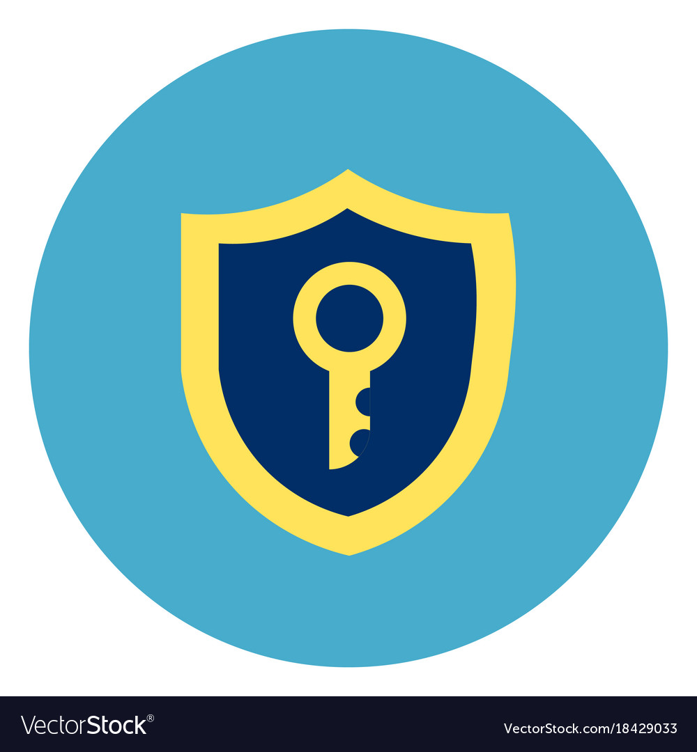 Shield with key icon on round blue background Vector Image