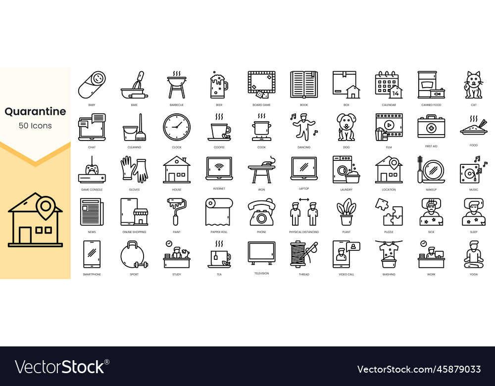 Simple outline set of quarantine icons linear vector image Simple outline set of quarantine icons linear