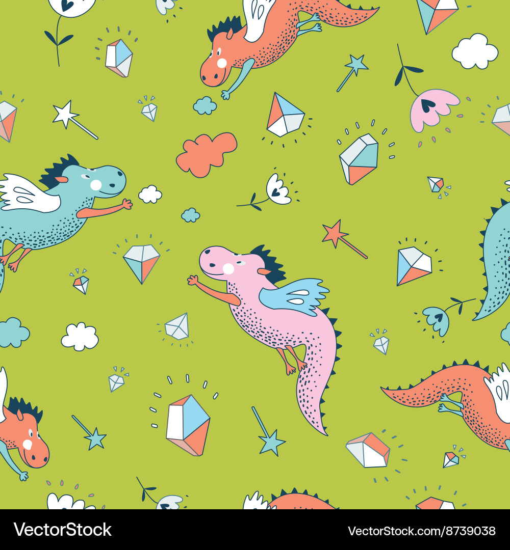 Cute seamless pattern dragons Royalty Free Vector Image