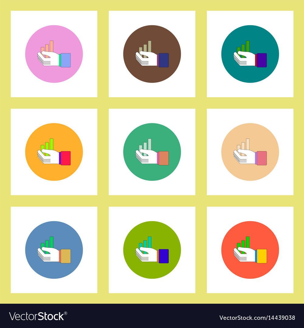 Flat icons set of column chart in hand concept