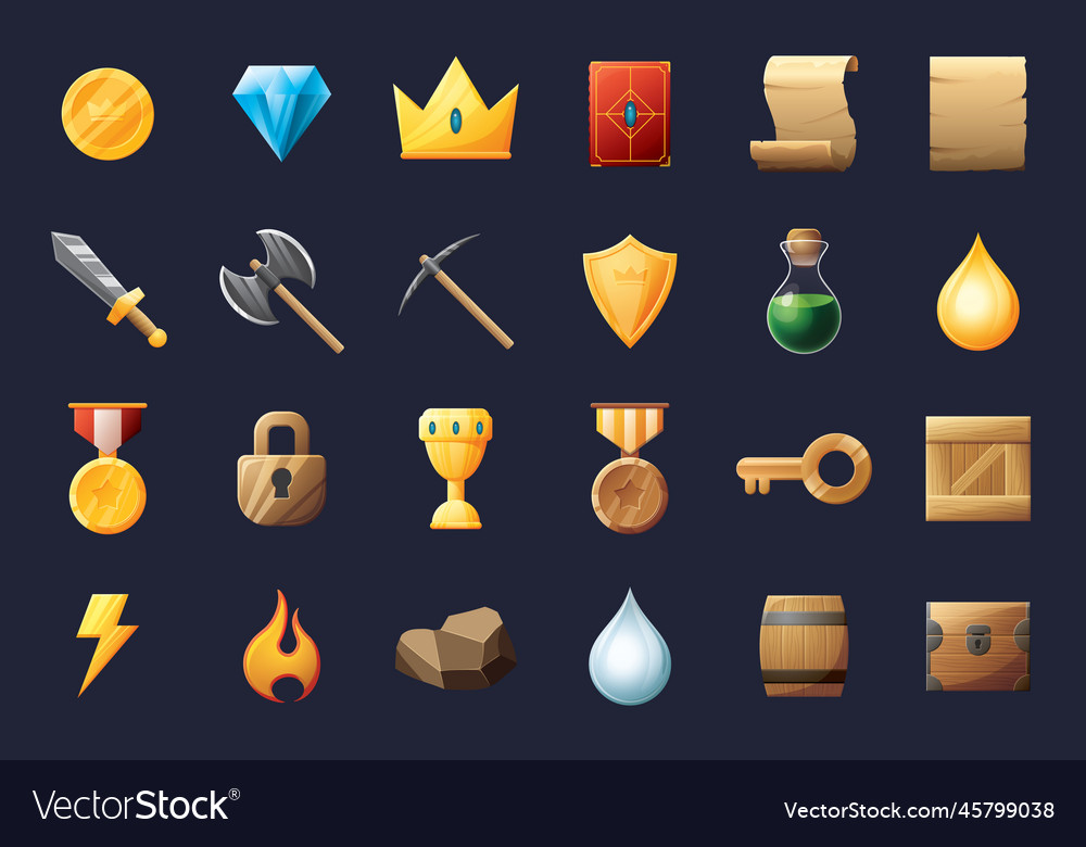Game ui assets set gaming user interface icons vector image Game ui assets set gaming user interface icons