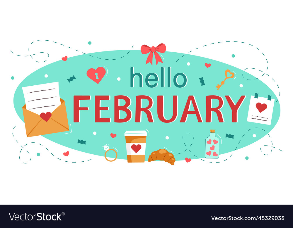 Hello February Greeting Card Royalty Free Vector Image