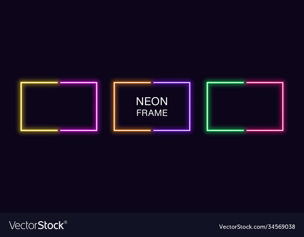 Neon rectangle frame set rectangular vector image Neon rectangle frame set rectangular