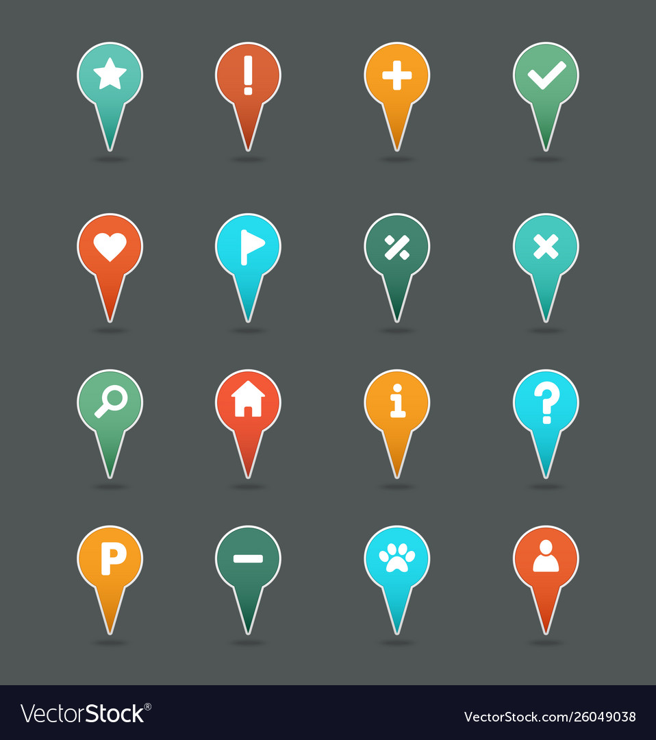 Pin map icon set pointer markers vector image Pin map icon set pointer markers