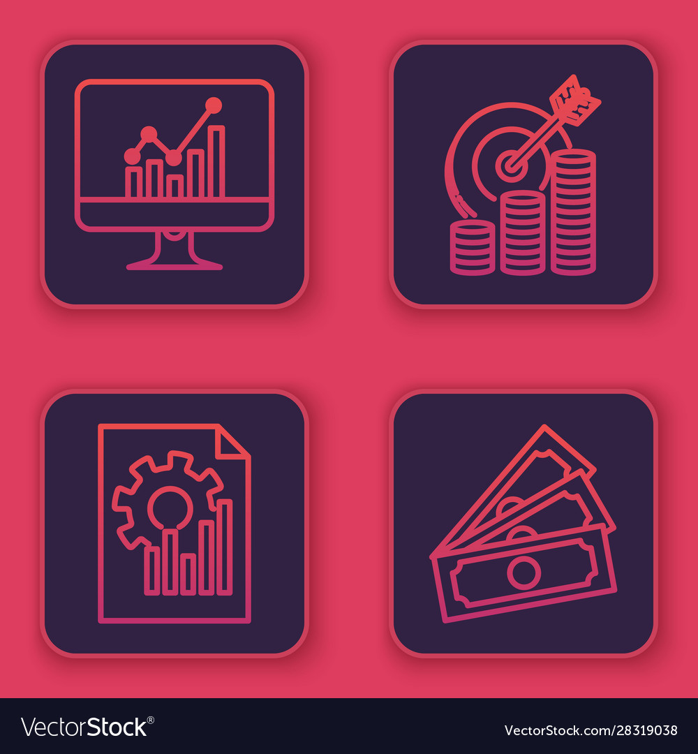 Set line computer monitor with graph chart vector image Set line computer monitor with graph chart