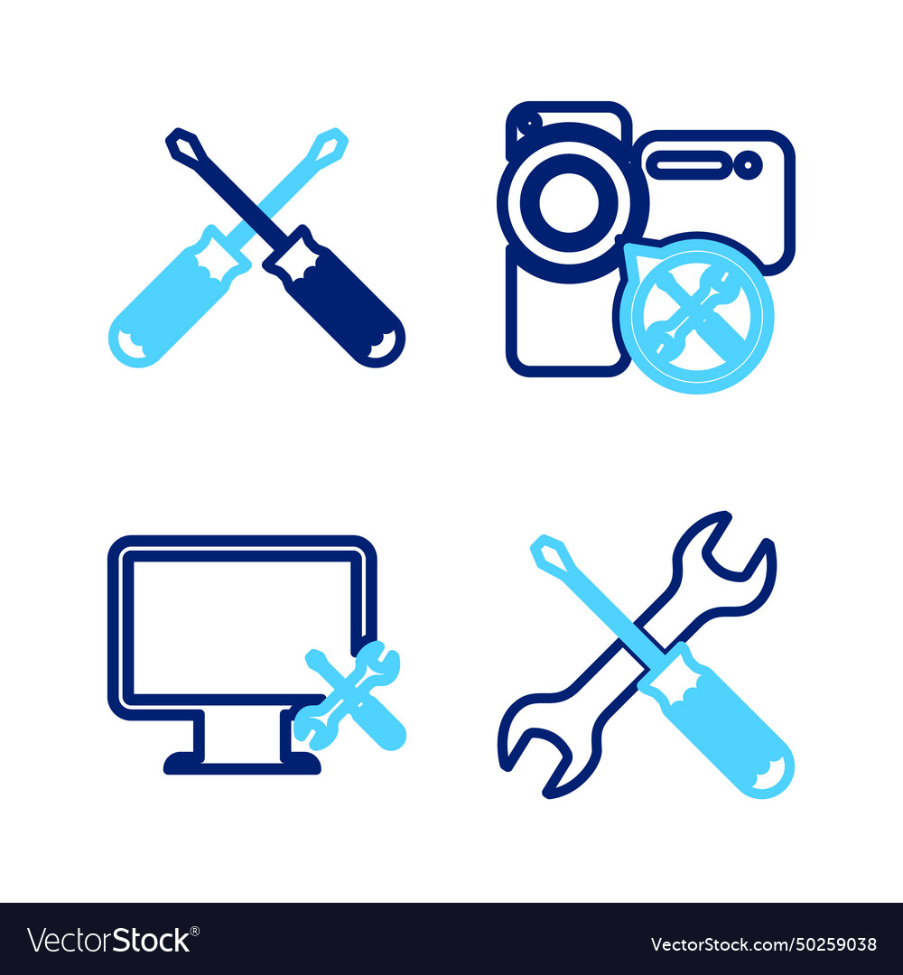 Set line crossed screwdriver and wrench computer Vector Image Set line crossed screwdriver and wrench computer