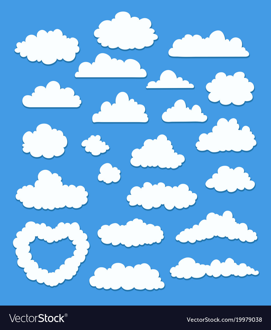 Set of cartoon clouds on blue