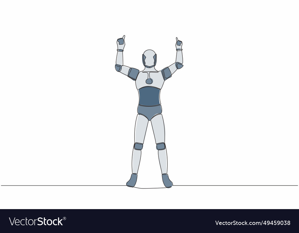 Single continuous line happy robot standing vector image Single continuous line happy robot standing
