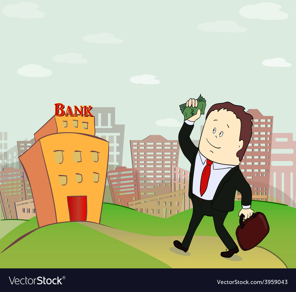 Business man going to bank Royalty Free Vector Image