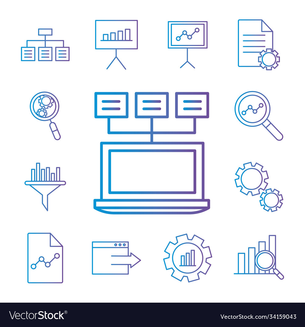 Data analysis gradient style set icons