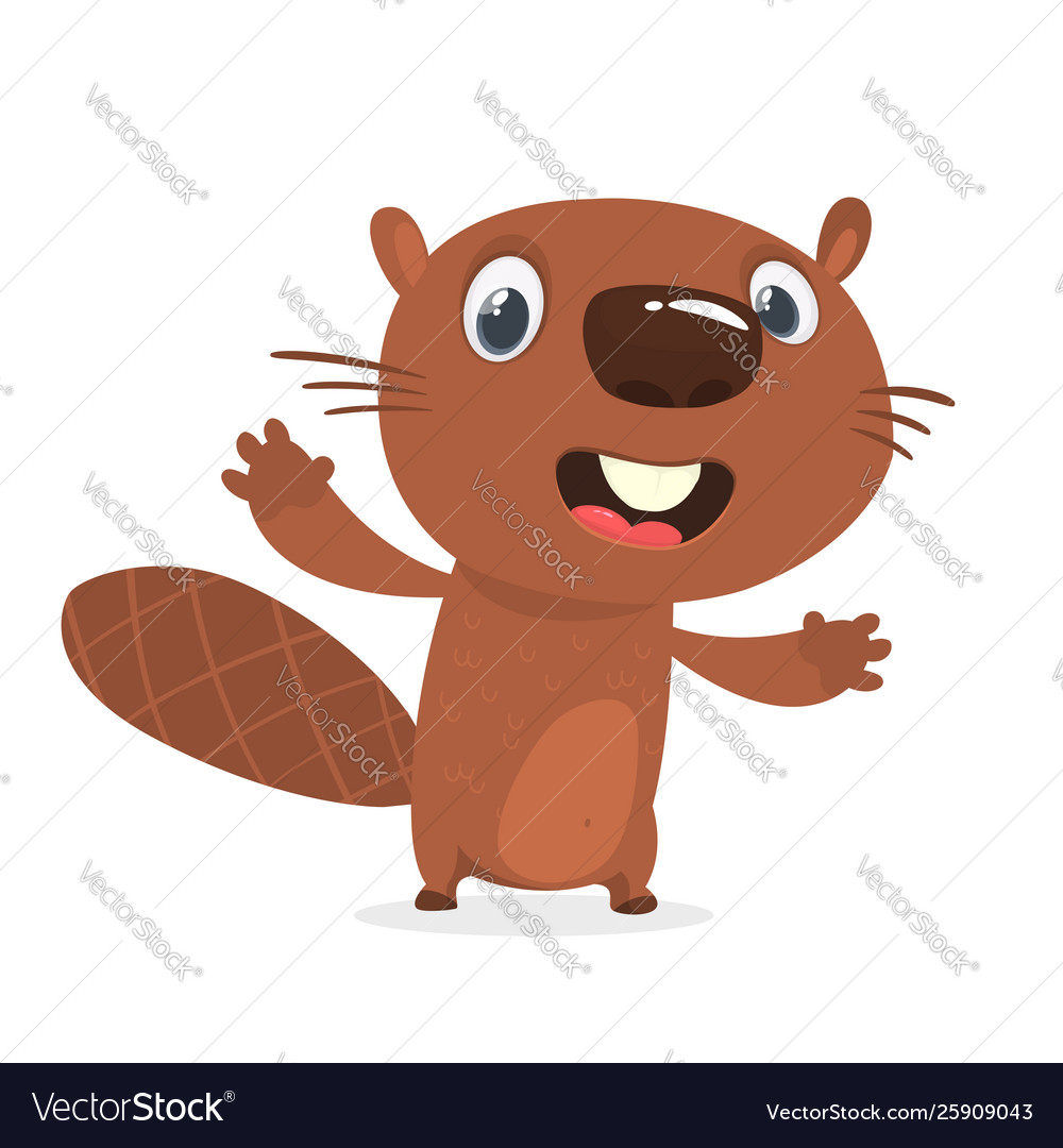 Excited cartoon beaver laughing Royalty Free Vector Image