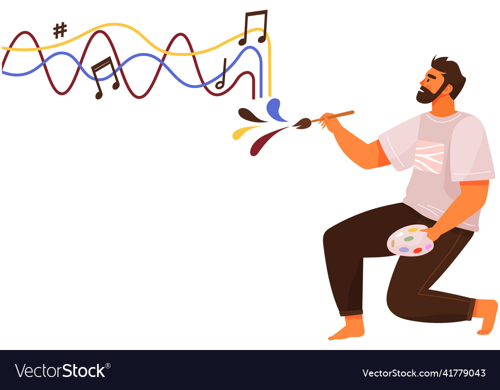 Man in creative process of drawing and creating vector image Man in creative process of drawing and creating