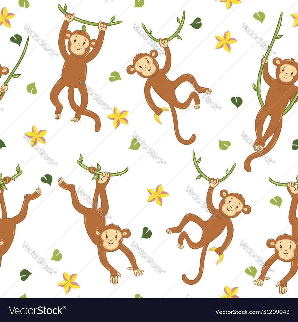 Monkeys on Vines - Seamless Pattern