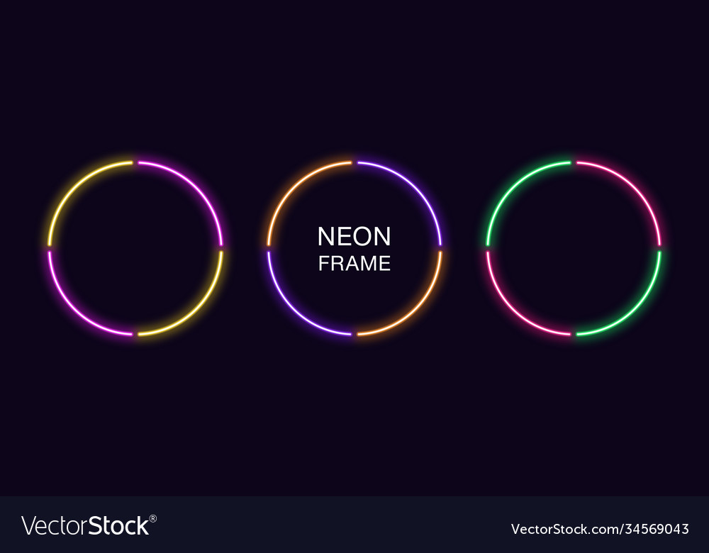 Neon circle frame set round border in 4 vector image Neon circle frame set round border in 4