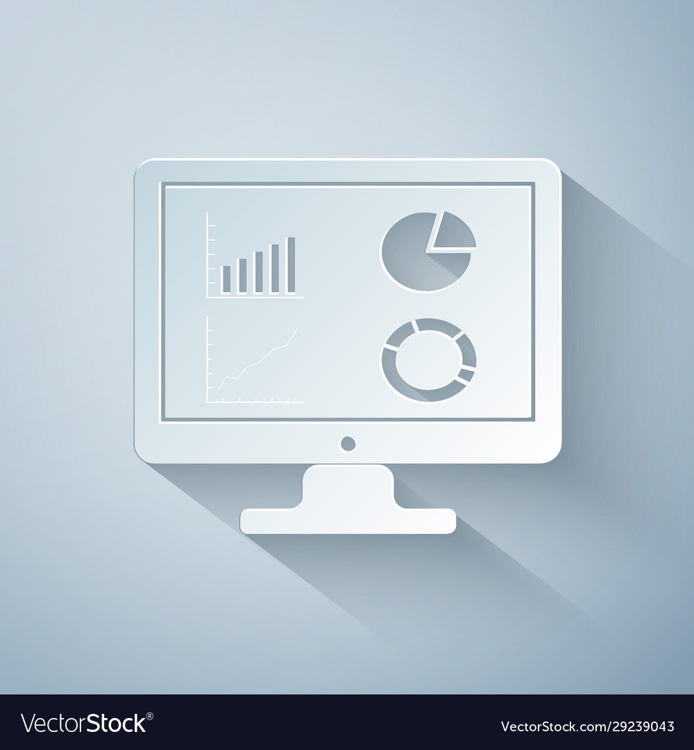 Paper cut computer monitor with graph chart icon