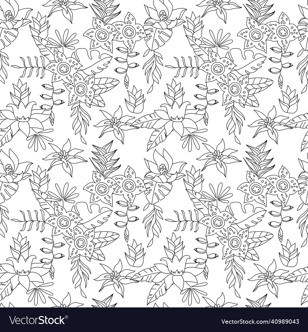 Seamless floral contour pattern with tropic