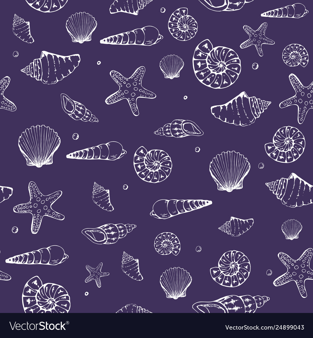 Seamless nautical pattern with shells