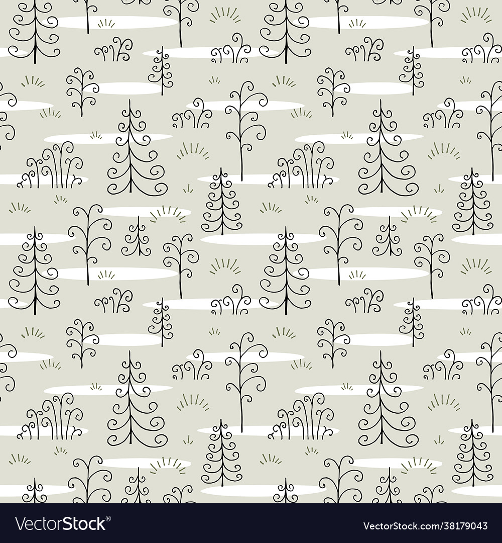 Seamless texture with trees and grass vector image Seamless texture with trees and grass