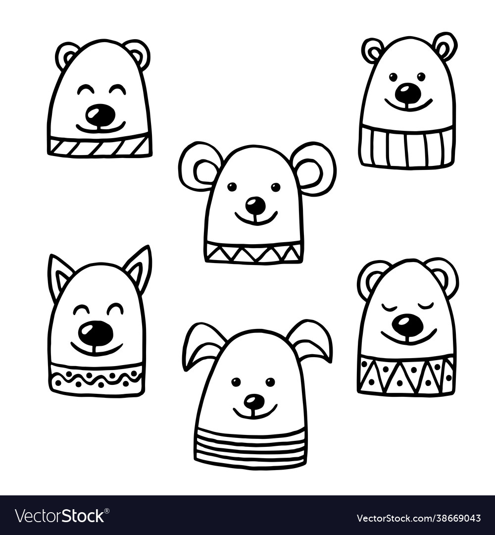 Set funny cute animals coloring page