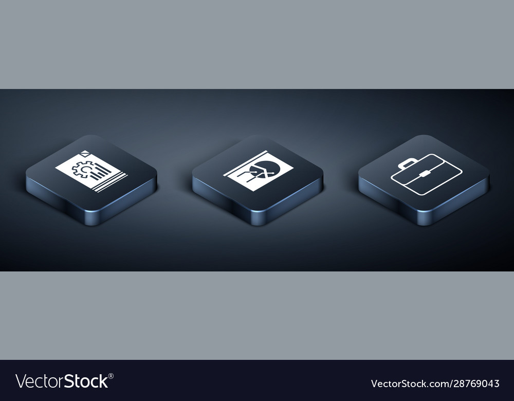 Set isometric document with graph chart briefcase vector image Set isometric document with graph chart briefcase