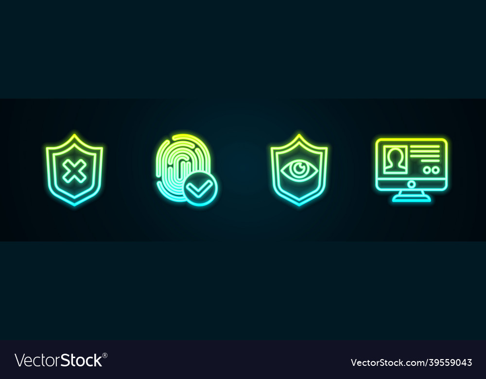 Set line shield with cross mark fingerprint vector image Set line shield with cross mark fingerprint