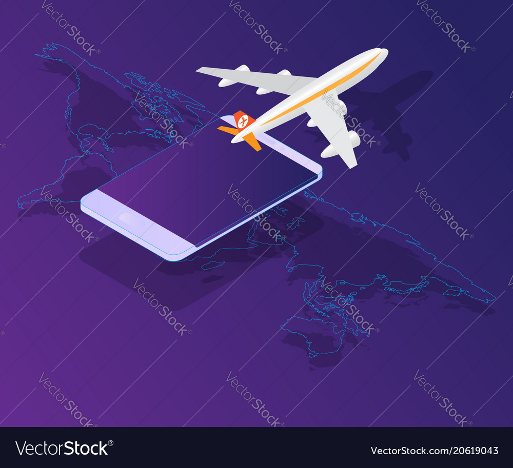 Smartphone with Airplane on World Map