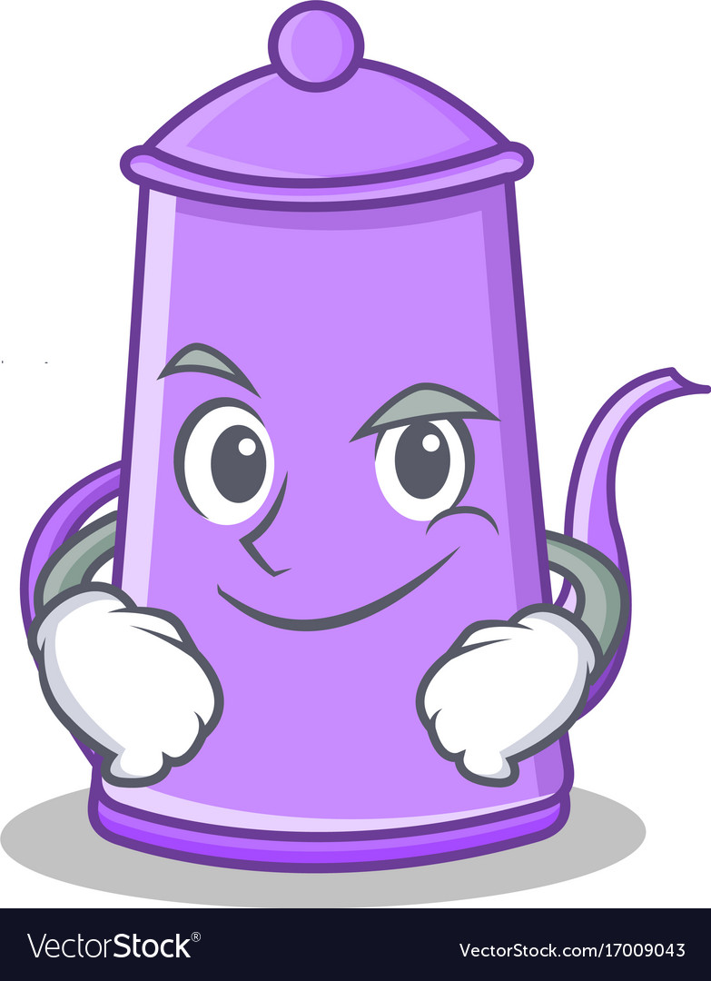 Smirking purple teapot character cartoon