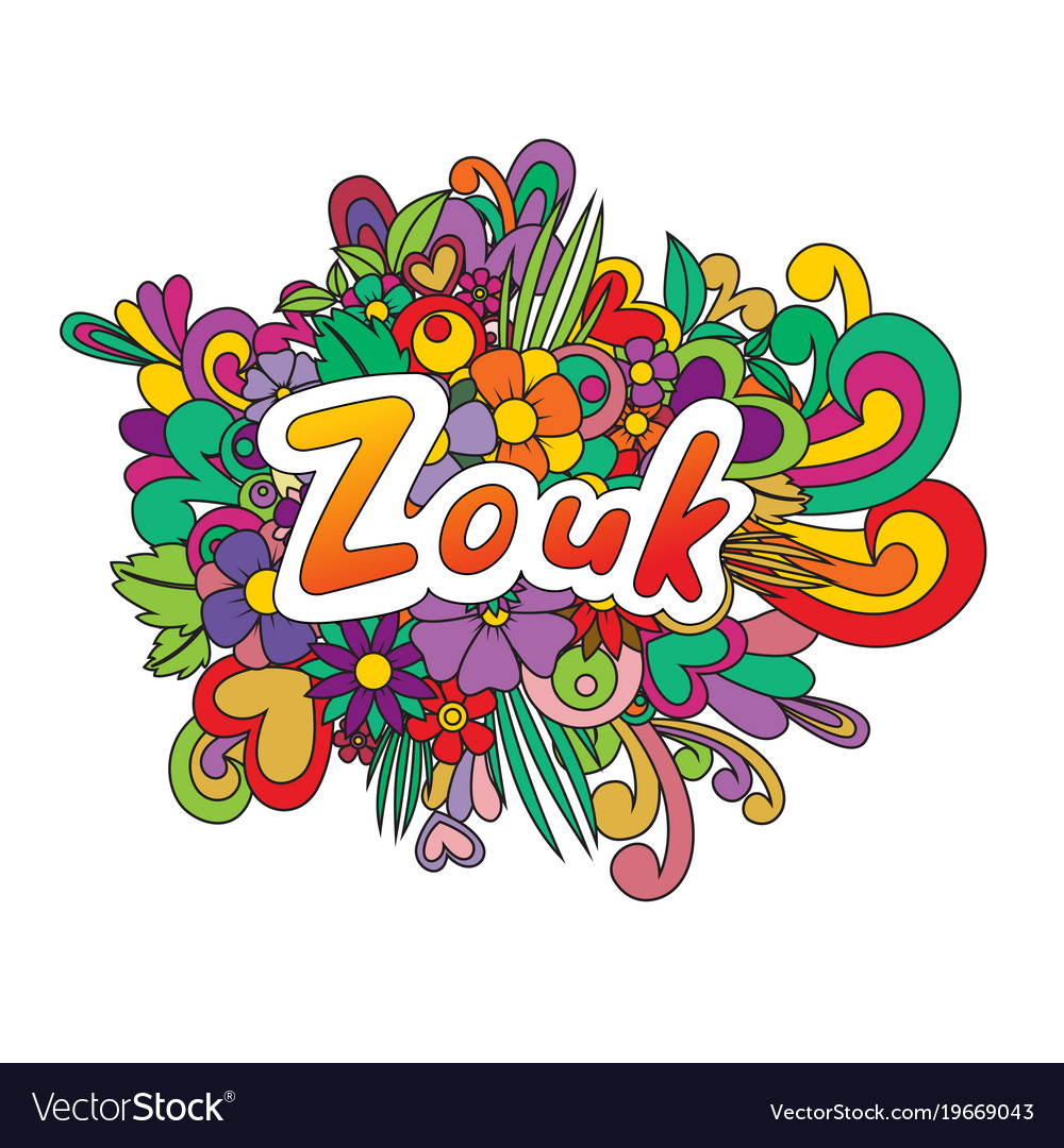 Zouk zen tangle doodle flowers and text