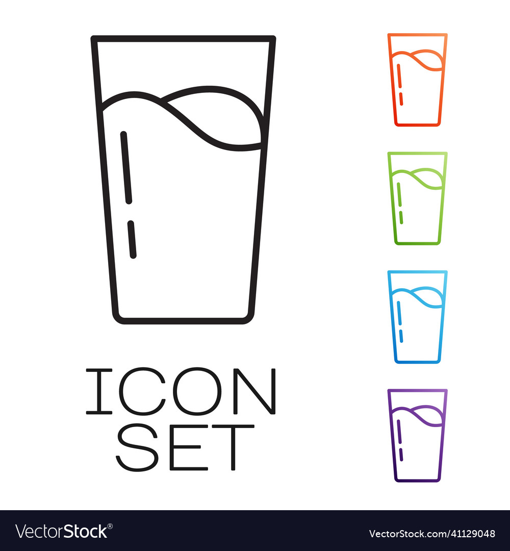 Black line glass with water icon isolated on white