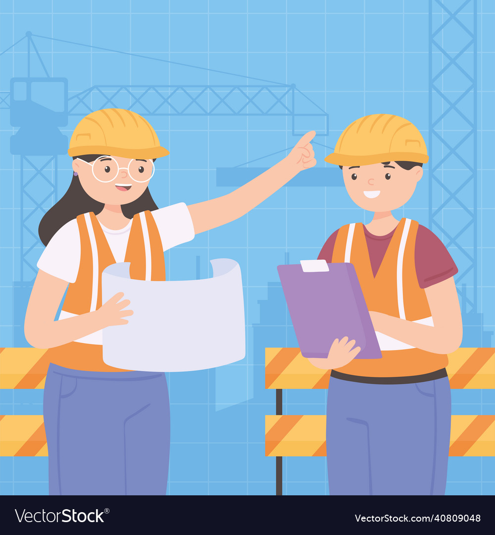 Construction engineers workers Royalty Free Vector Image