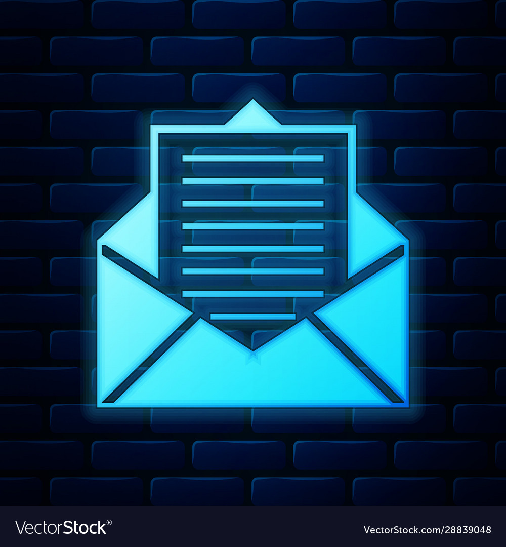 Glowing neon mail and e-mail icon isolated