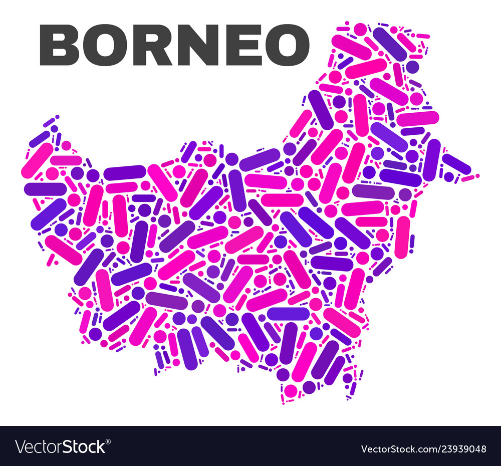 Mosaic borneo map of dots and lines